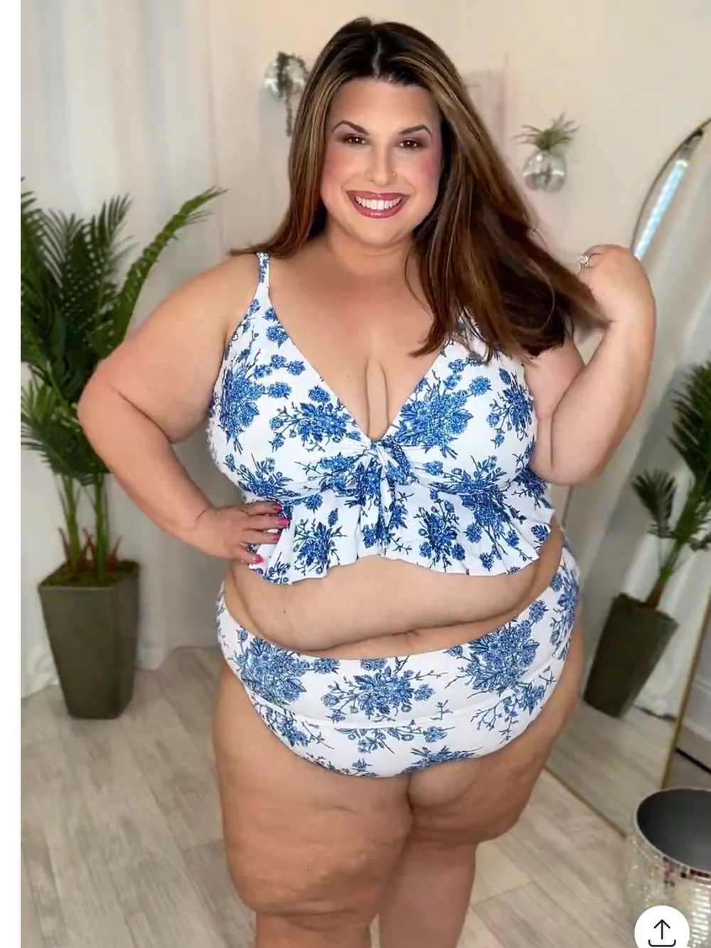 Plus Size Blue Floral Tie-Front Tankini Top and Briefs